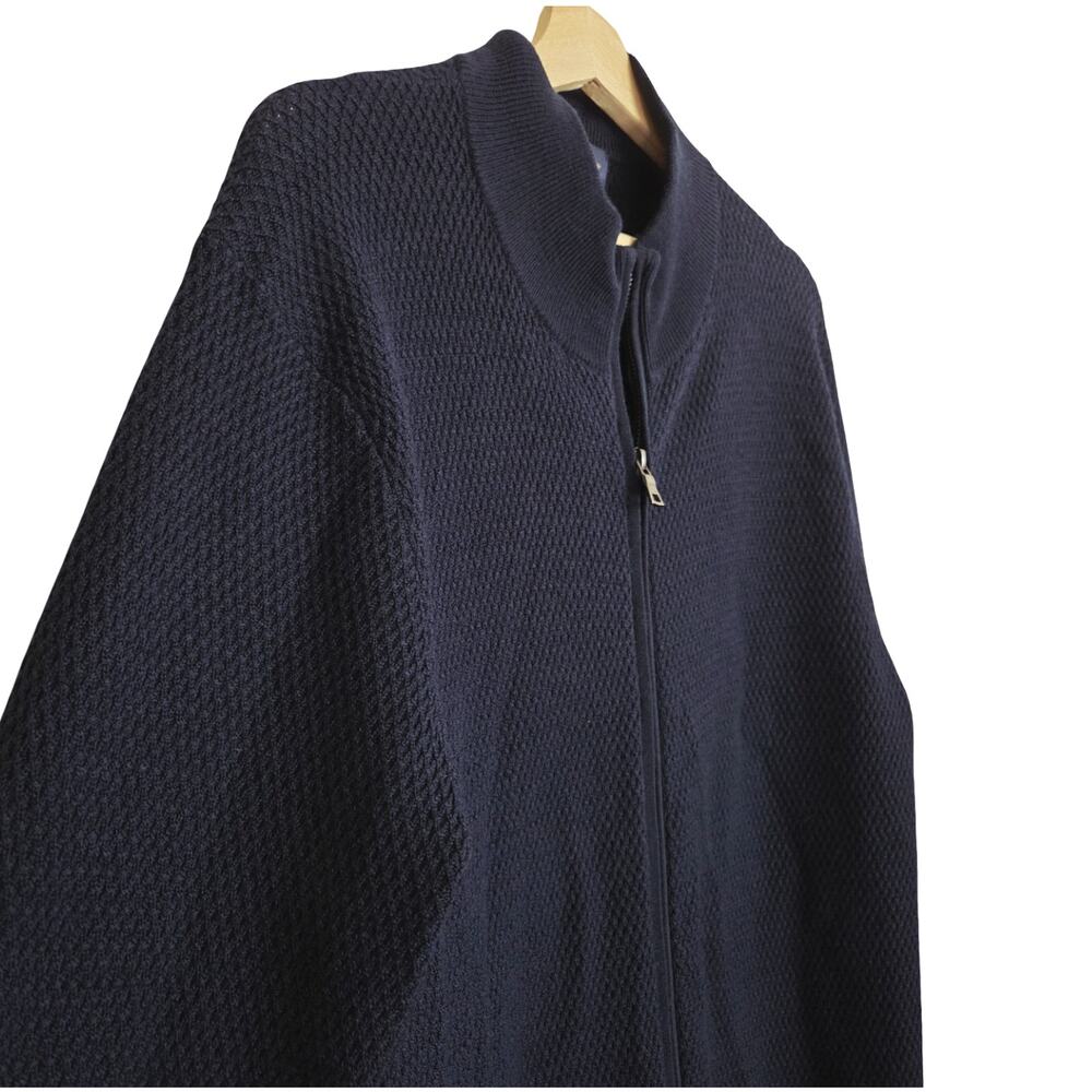 Brooks Brothers Navy Blue Extra Fine Merino Wool 1/4 Zip Waffle Knit Sweater XL - Picture 2 of 8